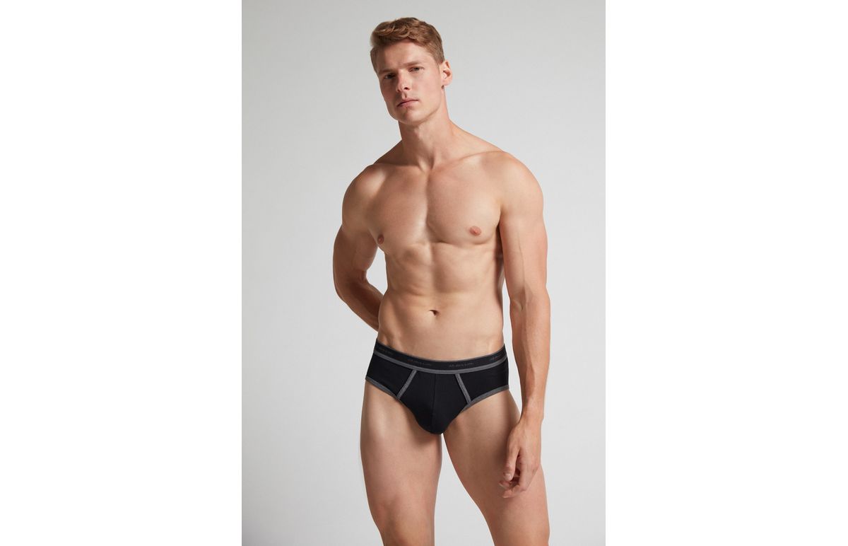 Cueca Slip Em Algodão Supima Elasticizado Com Logotipo – Preto
