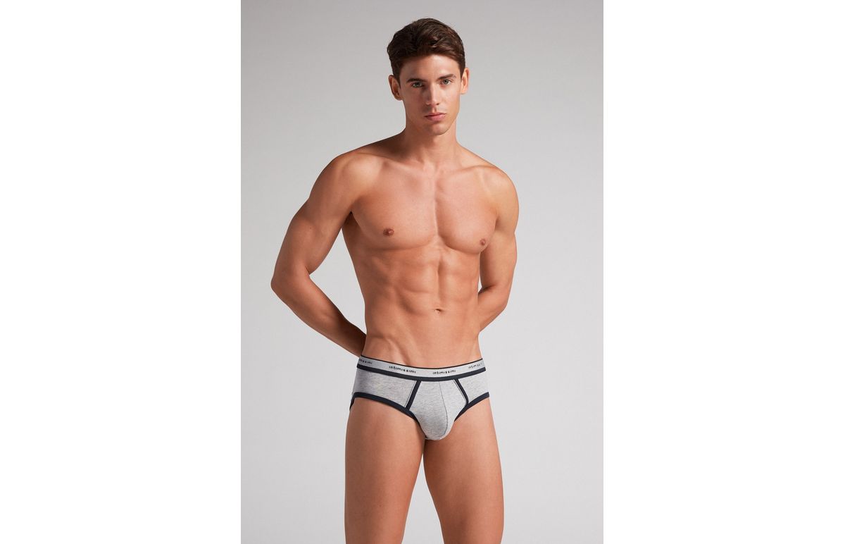 Cueca Slip Em Algodão Supima Elasticizado Com Logotipo – Cinza