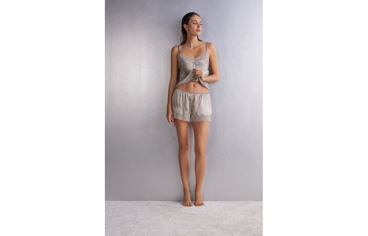 Shorts De Pijama De Seda – Bege