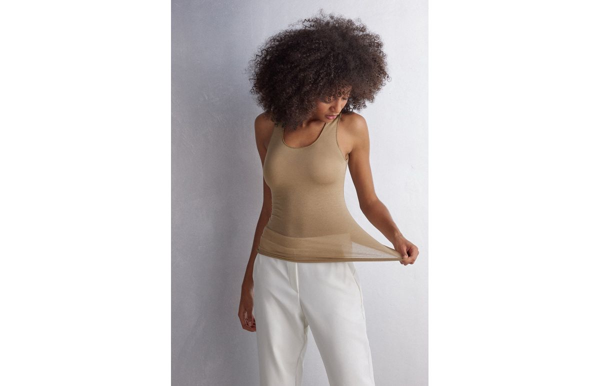 Blusa De Alças Largas Em Modal Cashmere Ultralight – Bege