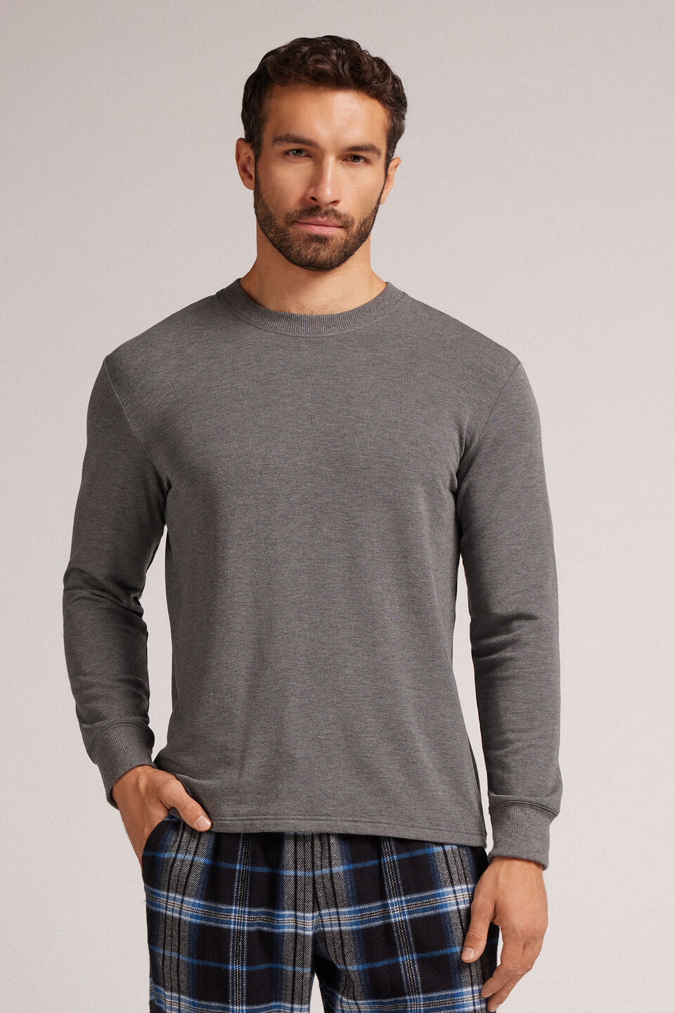 Camiseta De Manga Comprida Moletom Em Modal - Cinza — Tam. M
