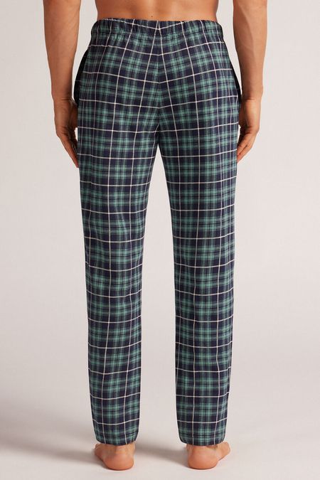 PUL448_802J_2-PANTALONI-LUNGHI-IN-COTONE-STAMPA-CHECK-BLU-VERDE
